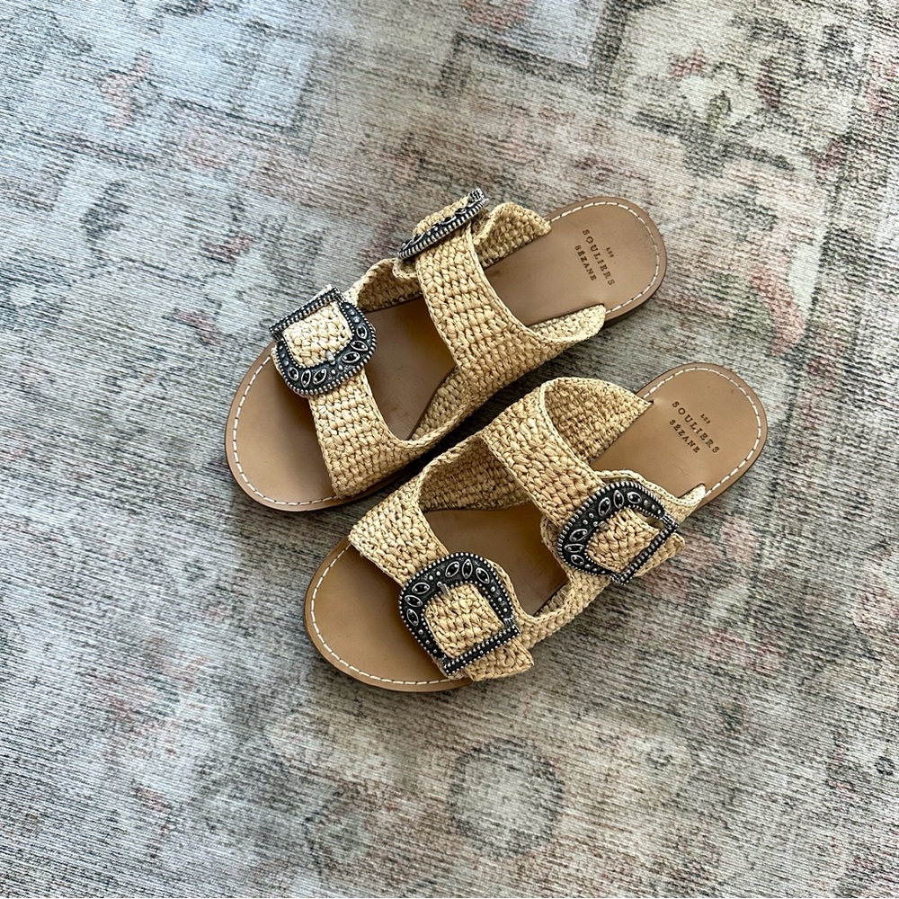sezane raffia low jade mule sandals